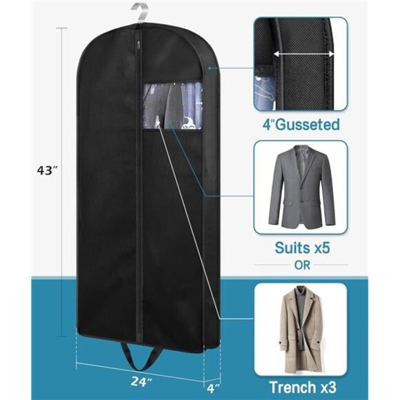 Suit Garment Bags 3 Pack Hanging Closet Travel Coat Jacket Shirt Storage Covers - Picture 3 of 7